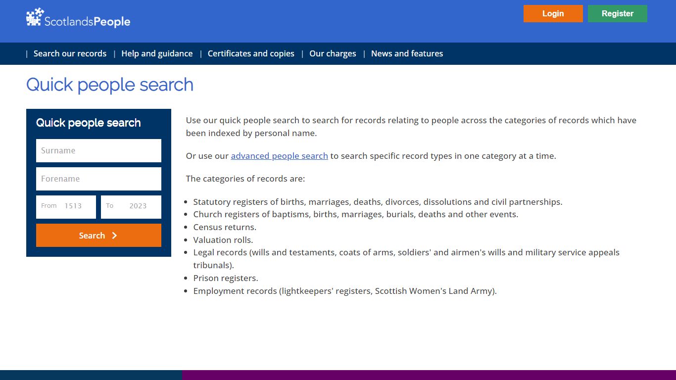 Quick people search | ScotlandsPeople